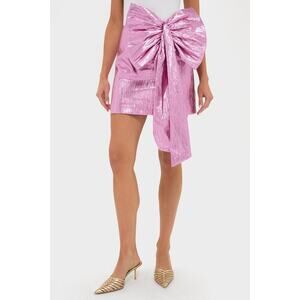 HYACINTH HOUSE Pink Metallic Plisse Brenna Bow Mini Skirt Size XL NWT